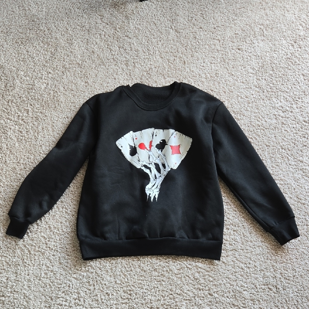 BOGO Womens M SHEIN Crewneck Blacl Sweatshirt Aces Skeleton Poker